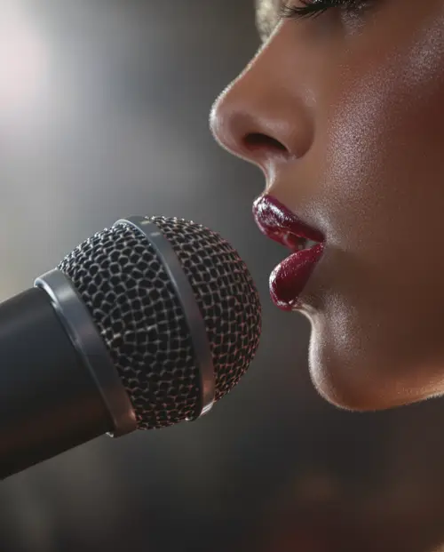 Sensual Lips at the Microphone | Captivating Imagery