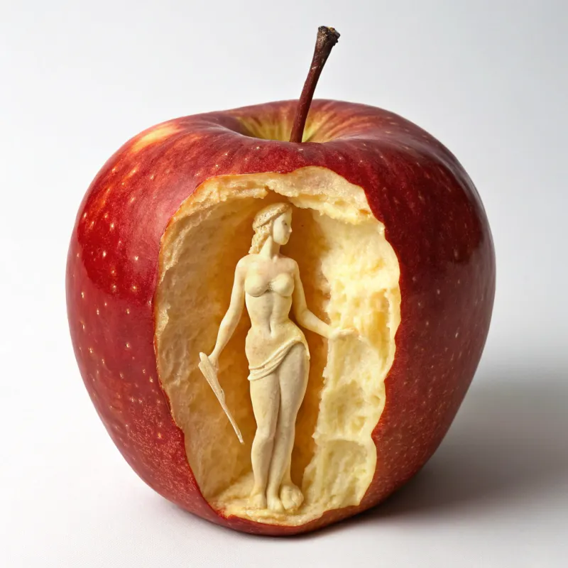 Gnawed Red Apple Shaped Like Greek Goddess