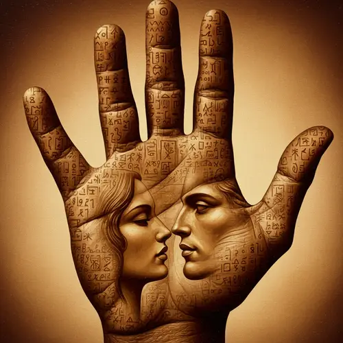 Mystical Hand Canvas Art with Lovers' Portraits