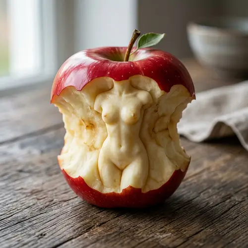 Gnawed Red Apple Shaped Like Greek Goddess