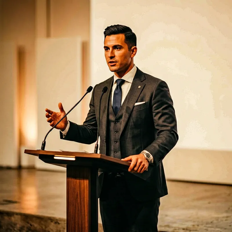 Confident Businessman Delivering Engaging Speech