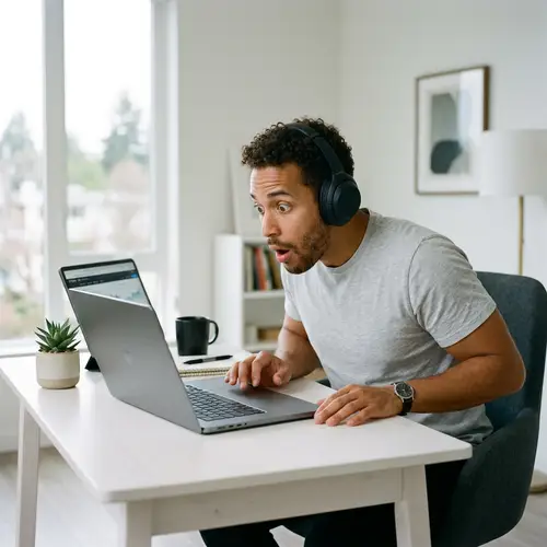 Surprised Man at Minimalist Desk