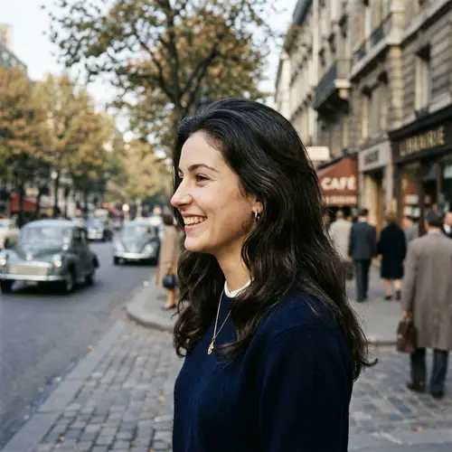 Smiling European Girl with Long Dark Hair Profile