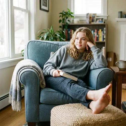 Blonde Teen Girl Relaxing on a Chair