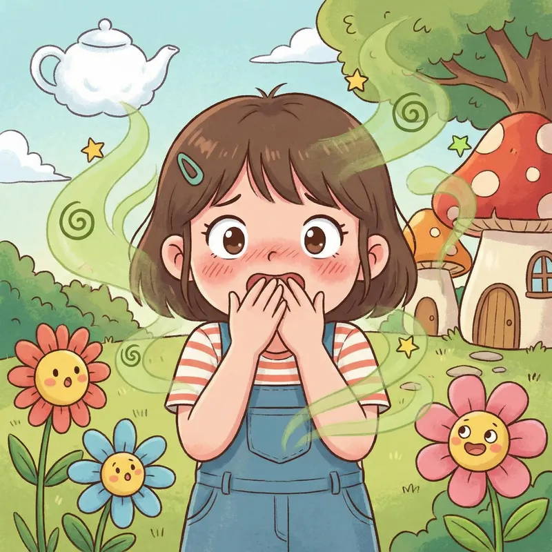 Funny Cartoon of a Blushing Girl and Stinky Wind Funny Cartoon of a Blushing Girl and Stinky Wind