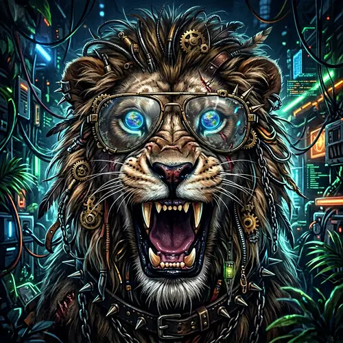 Punk Lion with Earth Reflection Sunglasses