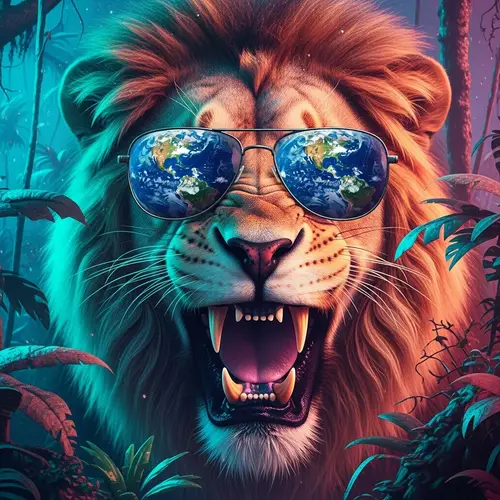 Punk Lion with Earth Reflection Sunglasses