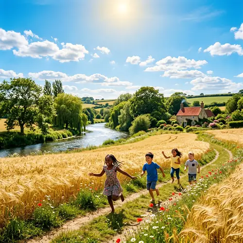 Vibrant Summer Day: Charming Countryside Landscape