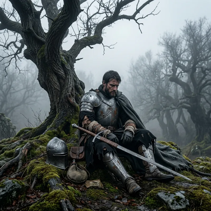 Dark Fantasy Knight Under Twisted Tree – 8K Art