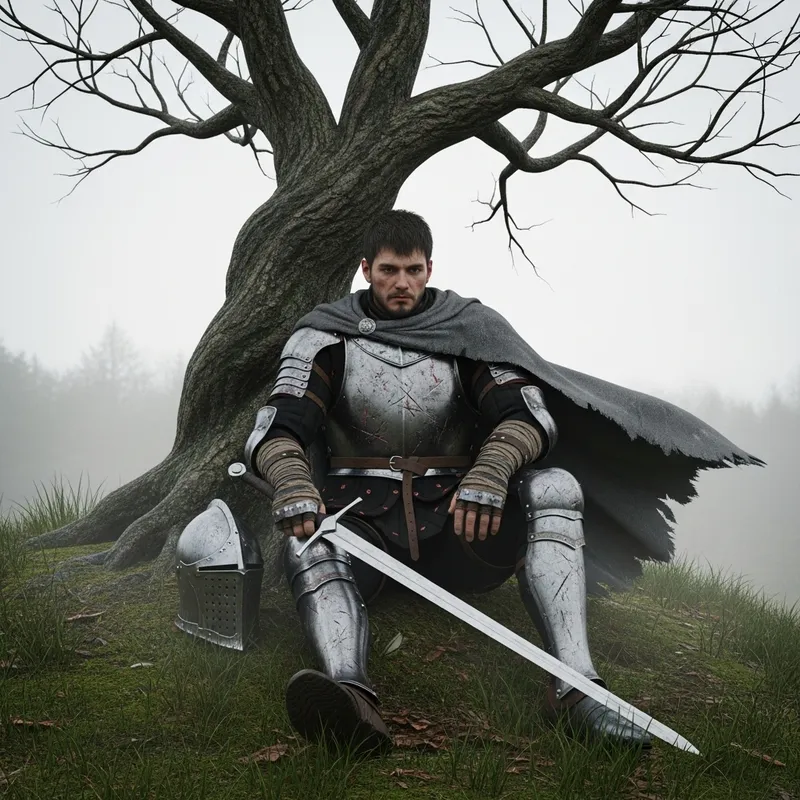 Dark Fantasy Knight Under Twisted Tree – 8K Art