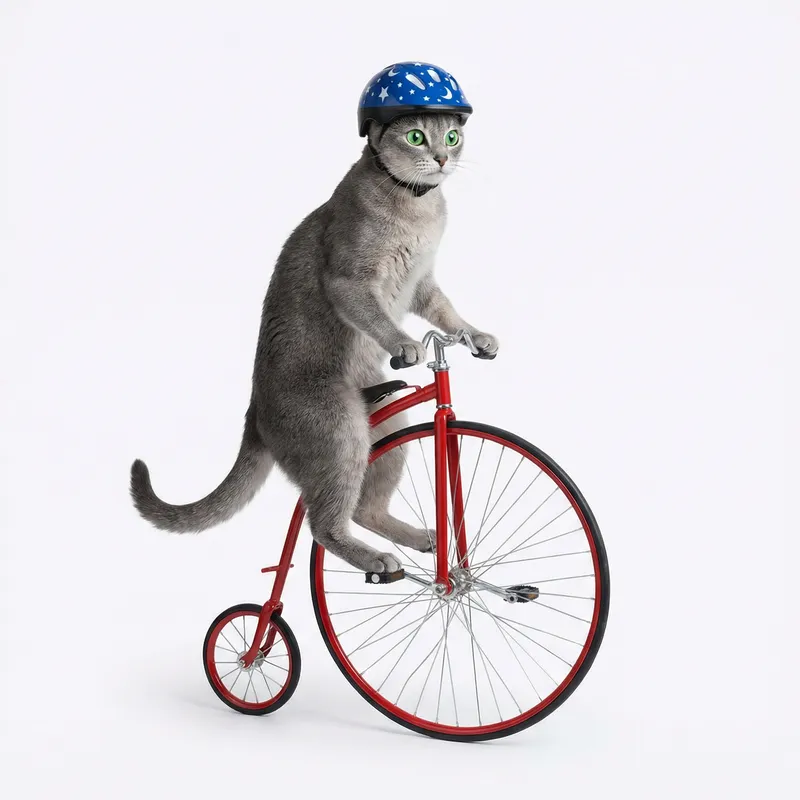 Cat on Bicycle in White Background | Playful Feline Charm