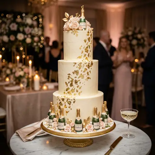 Elegant Buttercream Cake with Gold Leaf Accents