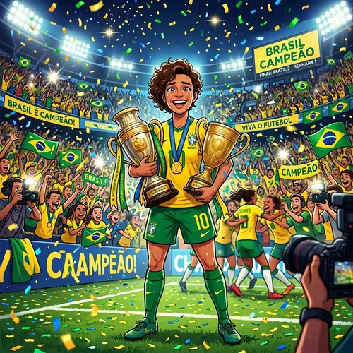 Skilled Soccer Player with World Cup Trophies in Yellow Uniform