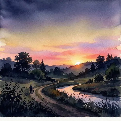 Serene Sunrise Watercolor Landscape Art