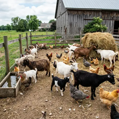 Rural Setting with Goats and Chickens | Barnyard Biotic Harmony