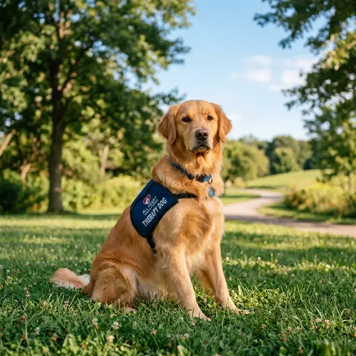 Radiant Golden Retriever Therapy Dog in Tranquil Setting
