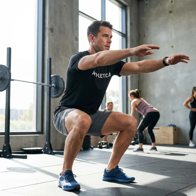 Male Athlete Performing Squats - Fitness Graphic