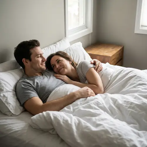 Cozy Bed Cuddle: Intimate Couple Moments