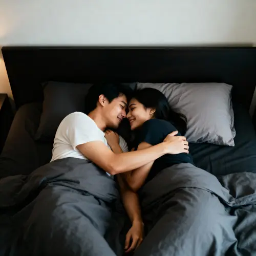 Cozy Bed Cuddle: Intimate Couple Moments