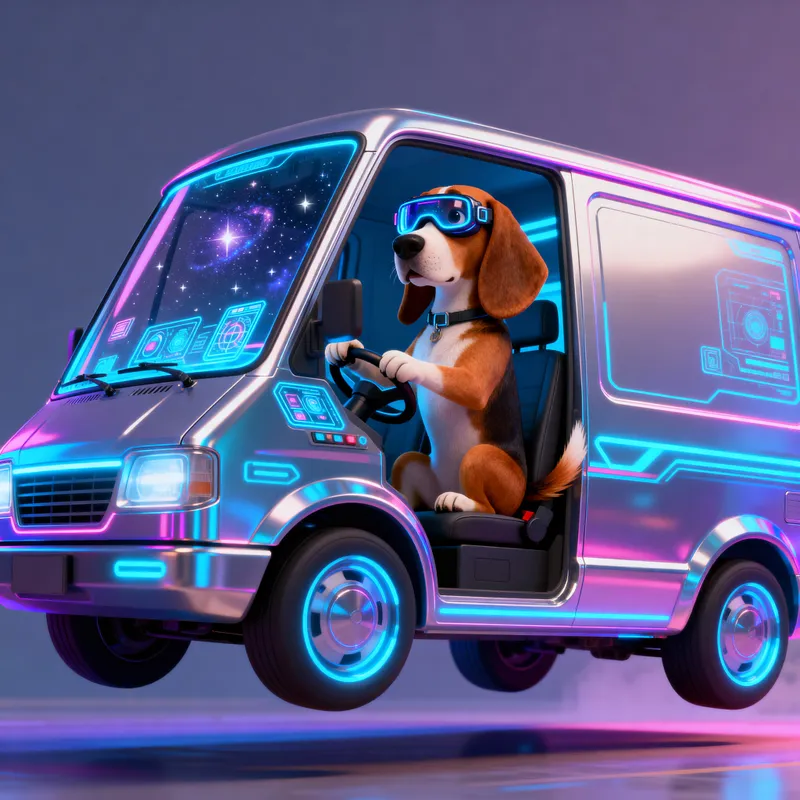 Hound Dog Driving Futuristic Van Animation