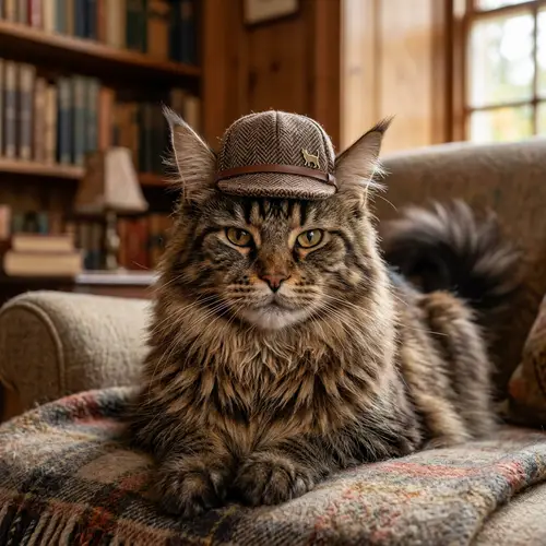 Detailed Image of Feline Wearing Hat