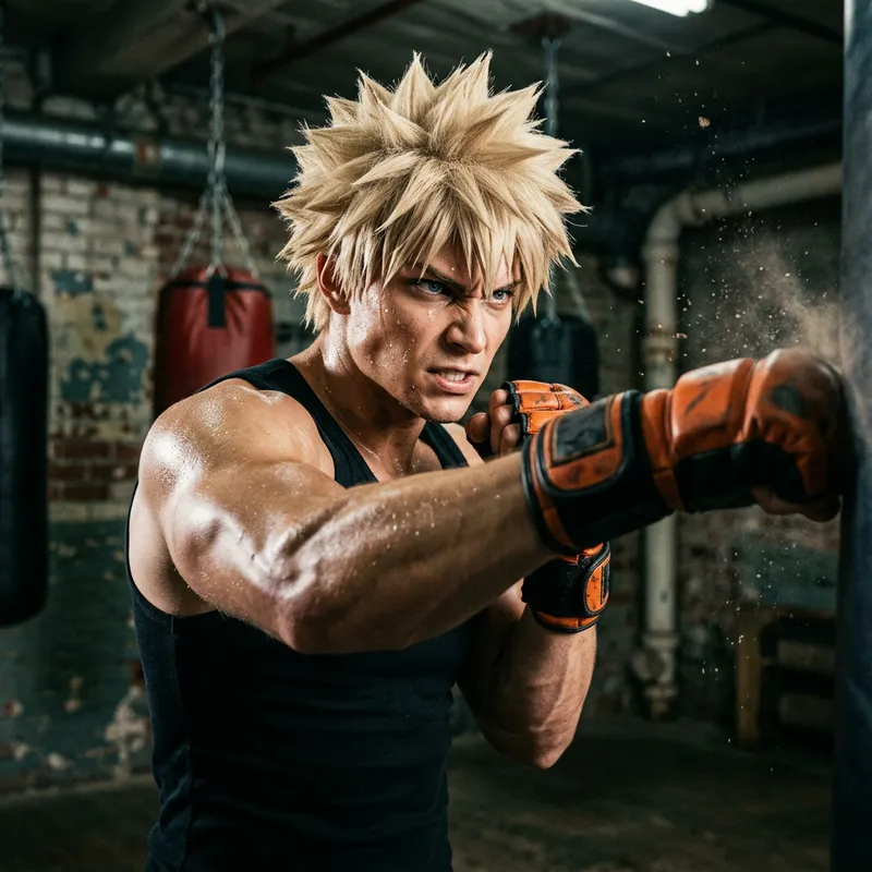 Muscular Male Character with Spiky Blonde Hair exuding Power