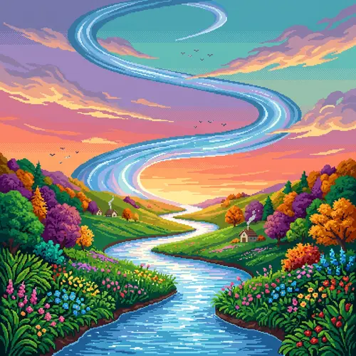 Surreal River Landscape – Pixel Art Beauty