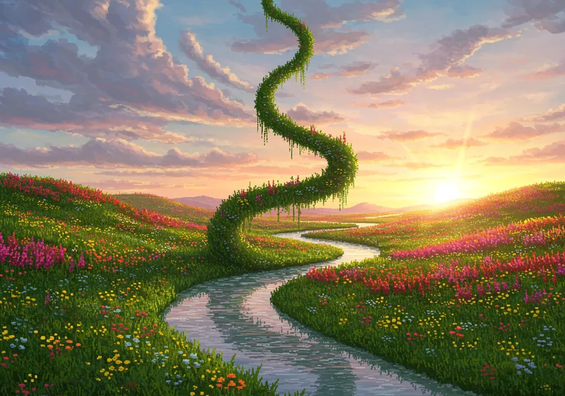 Surreal River Landscape – Pixel Art Beauty Surreal River Landscape – Pixel Art Beauty