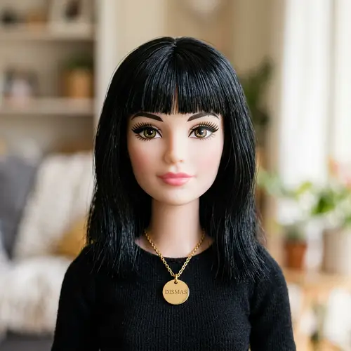 Doll with Hazel Eyes and Golden Dismas Necklace