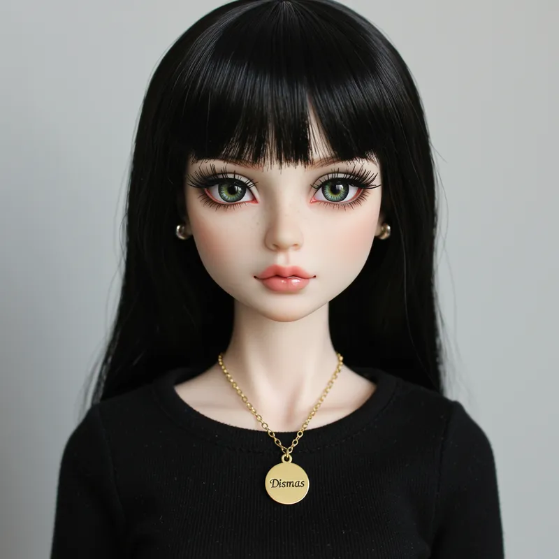 Doll with Hazel Eyes and Golden Dismas Necklace