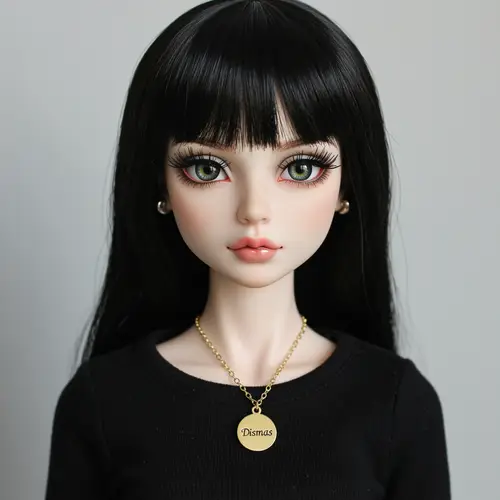 Doll with Hazel Eyes and Golden Dismas Necklace