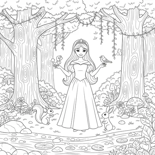Princess Coloring Page in the Forest