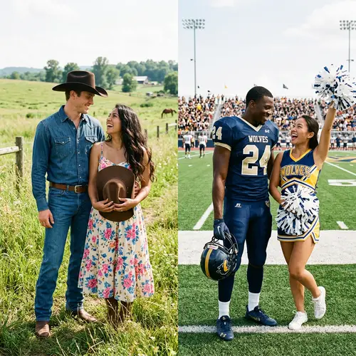 Country Boyfriend & Girlfriend Romantic Date Field Football Cheer Couple