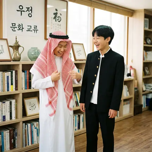Korean Boys in Black Suit to Saudi Arabian Religious Attire