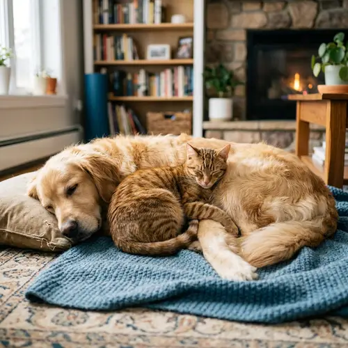 Cat Resting on Dog - Peaceful Harmony Captured