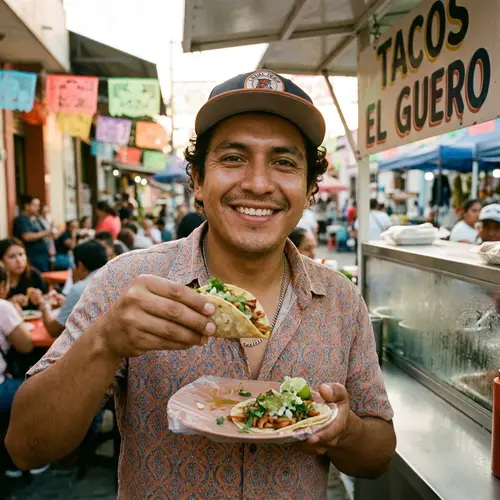 Mexican Guy with a Taco - Delicious Street Food Flavor