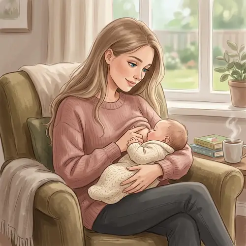 Delicate Blue-Eyed Mother Nursing Her Child