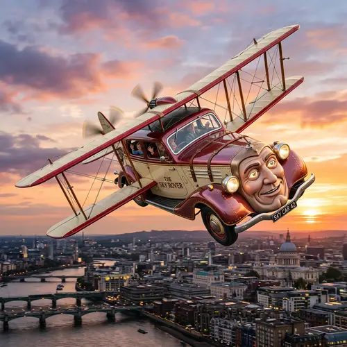Car with Wings and a Man's Face - Unique Design