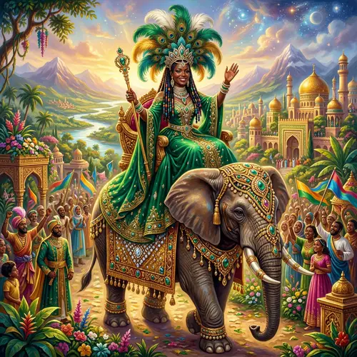 Majestic Black Queen on Elephant in a New World