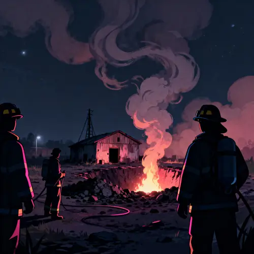 Abandoned Coal Pit: Eerie Fire and Shadows
