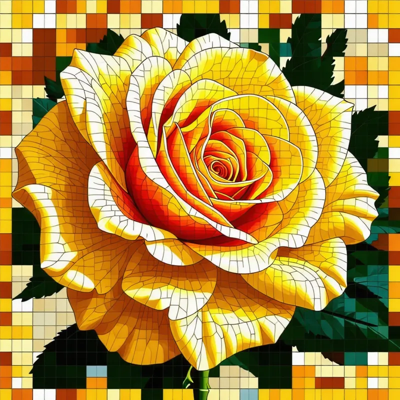 Yellow Rose Mosaic Image - 16x16 Tiles