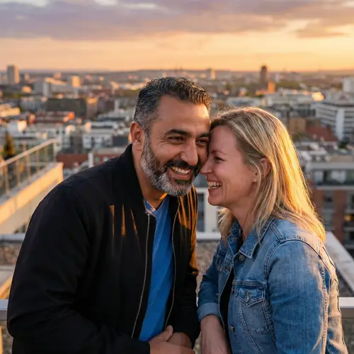 Warmth and Friendliness: Urban Sunset Shared Moment