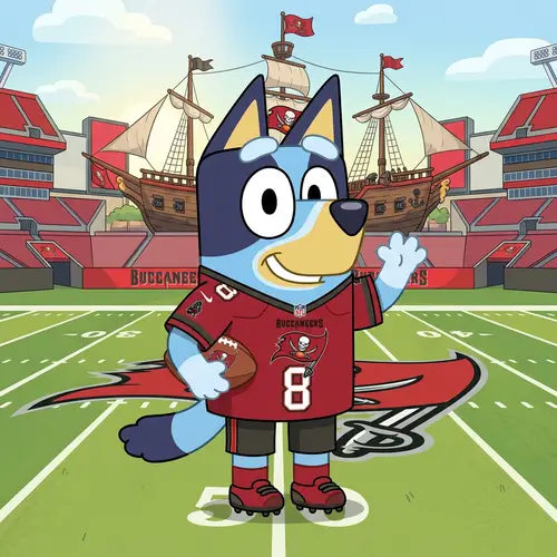 Bluey in Tampa Bay Buccaneers Jersey