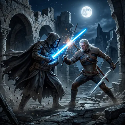 Intergalactic Knight Versus Fantasy Monster Hunter Combat