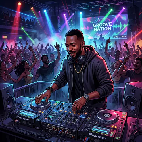 Passionate African DJ Mixing Music for Energetic Crowd