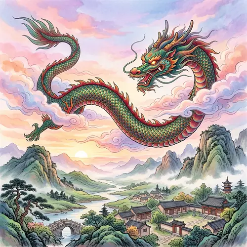 Vibrant Chinese Dragon in Serene Skies | Mythical Scene