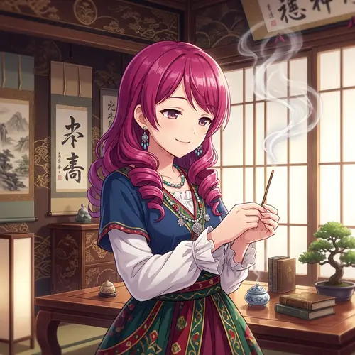 Tranquil Anime Girl With Burning Incense Stick