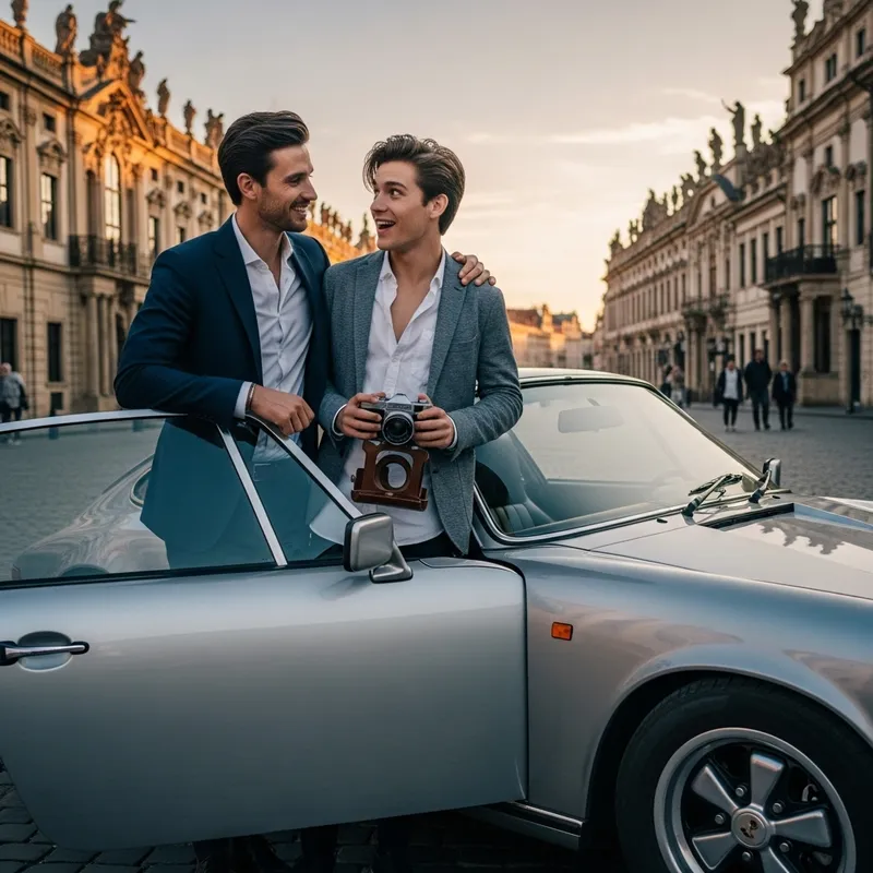 Brothers in Front of a Fancy Car