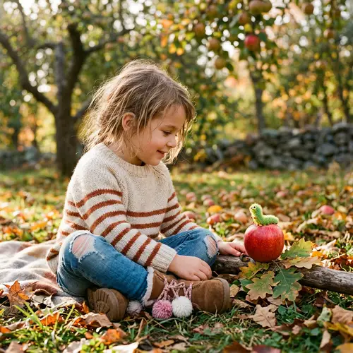 Cute Girl and Happy Caterpillar: A Sweet Moment