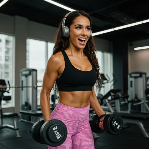 Biracial Female Workout with Headphones in Gym